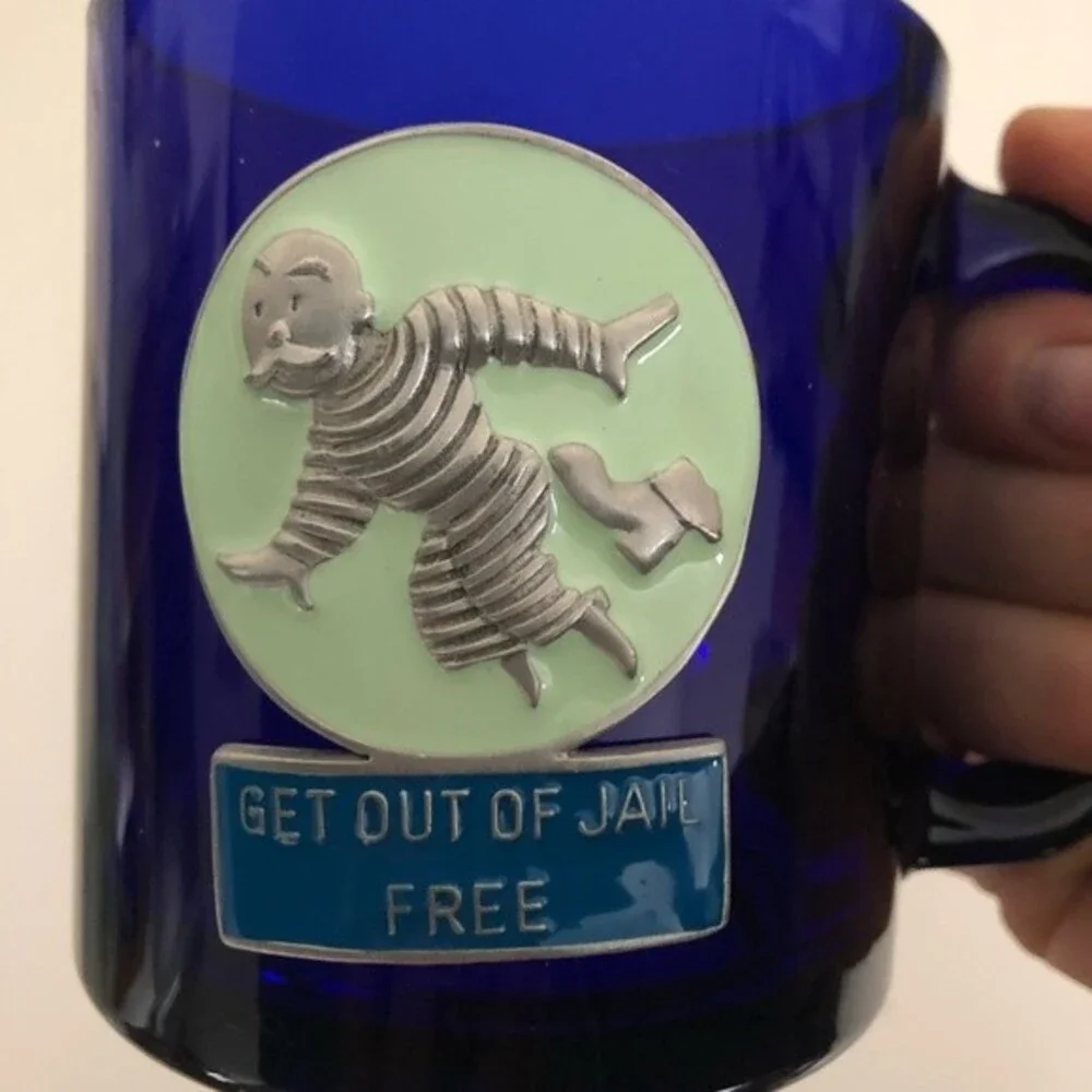 MONOPOLY Blue Glass Get Out Of Jail Free Mug Coffee Tea